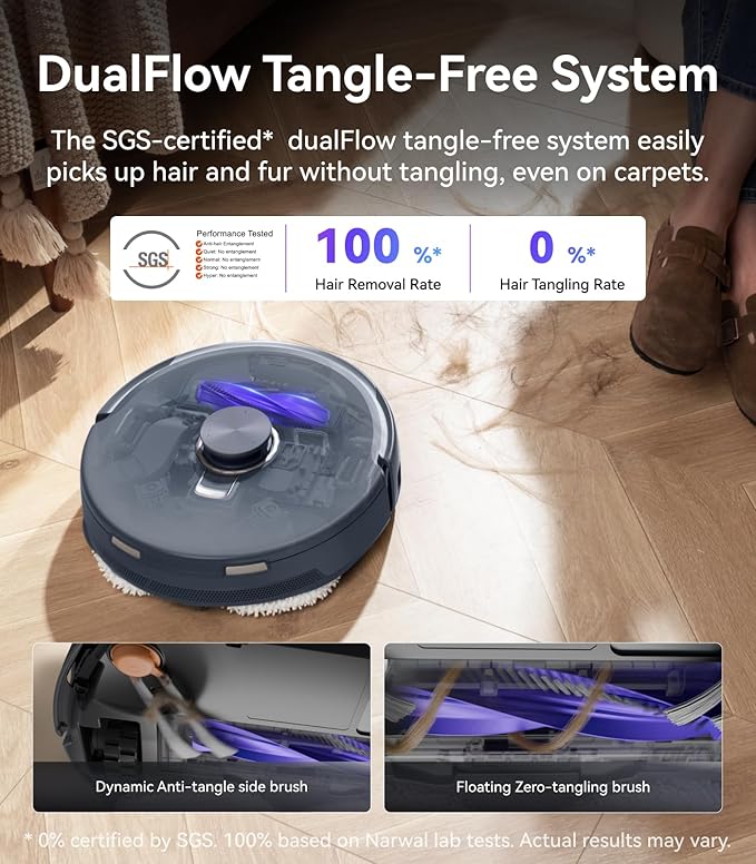 NARWAL Freo Z10 Ultra Robot Vacuum and Mop Combo, Dual RGB Cameras and Chips, AI Avoidance, 8N Corner to Edge Deep Cleaning, Dry-Wet Separation, 18000Pa, Hot Water Wash & Self-Emptying, Gray
