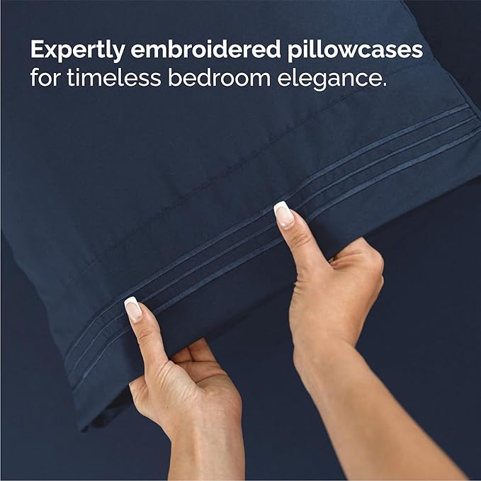 Queen Size 4 Piece Sheet Set - Comfy Breathable & Cooling Bed Sheets Set - Hotel Luxury Bedding for Women, Men, Kids, Teens, Boys & Girls - Deep Pockets, Soft and Wrinkle Free - Oeko-Tex - Navy Blue