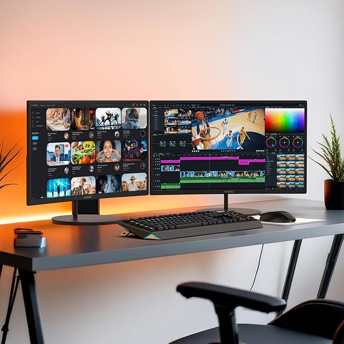 Kado Dual Monitor Setup - 2-Pack 24" Curved 1920x1080 Computer Monitor 1500R 75Hz VESA Mount HDMI Office Gaming Hybrid Built-in Speakers (C24X Dual Series)