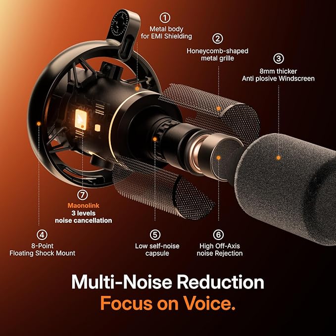 MAONO PD200W Hybrid Wireless Podcast Microphone for PC, Dynamic XLR USB Mic with Desktop Stand, Software, Noise Cancellation, for Vocal Recording, Streaming, Content Creation, Home Studio, Voiceover