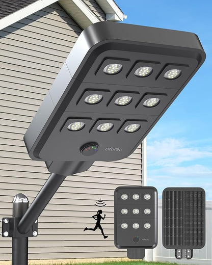 Ofuray Of-9600W Solar Street Lights Outdoor,24Ah High Power Solar Security Flood Lights Parking Lot Lights,IP67 Commercial Dusk to Dawn with Remote Control Motion for Street,Court,Barn