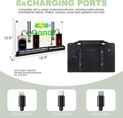 Wall Mount Charging Station with 8 Ports Phone Charger with Type-C,Android Port | Applicable for Applicable Airport Hospitals Banks Hotel and Public Places (White)