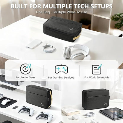 Travelkin Large Cord Organizer Travel, Electronic Organizer Travel Case, Expandable Cable Organizer Bag For Cords, Chargers Phone, Usbs, Tablet (Up to 10"), SD Card (Black)