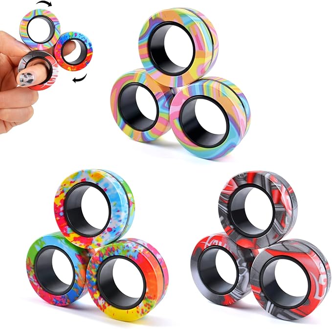 Cevioce 9Pcs Magnetic Rings Fidget Toy Set, ADHD Anxiety Magnetic Fidget Toys Adults Fidget Spinner Rings for Relief, Valentines Day Gifts for Him 8+ Year Old Teen Boy Adults Easter Basket Stuffers
