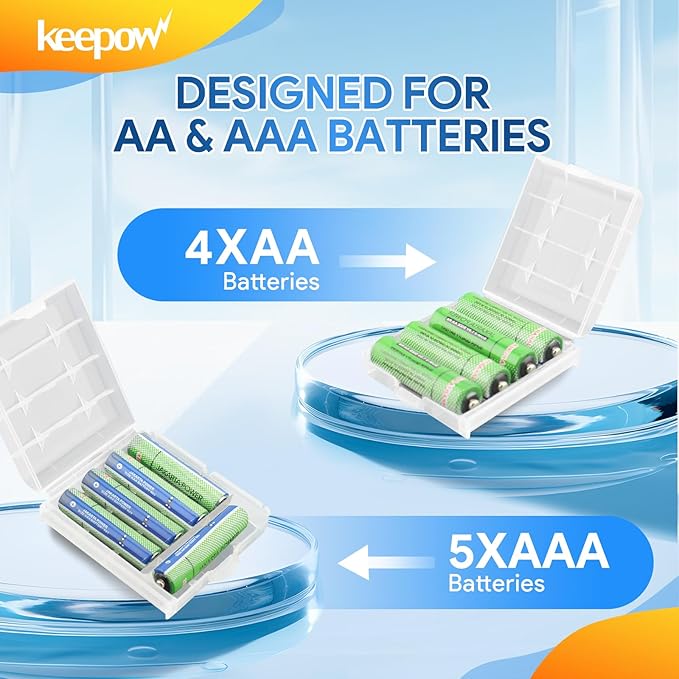 KEEPOW 12 Pcs AA/AAA Battery Storage Case Holder Box, Clear Color