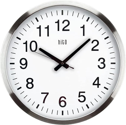 HITO 16" Silent Wall Clock Battery Operated Non Ticking Sweep Movement Glass Cover Silver Aluminum Frame, for Kitchen, Bedroom, Home Office, Living Room Decor