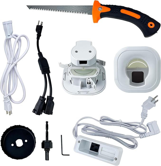 in-Wall Cable Management Kit for TV and Soundbar, Cord Concealer and Power Kit, Powers Devices and Hides All Cables, Comes with Circle Saw Drilling Attachment and Drywall Hand Saw