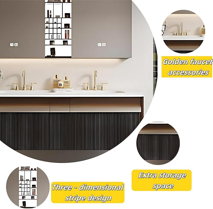Bathroom Vanity with Double Sink - Bathroom Cabinet Vanity Including Grille Shaped Panel | Bathroom Vanity Double Sink, Soft Light LED Lights & Smart Defogging Mirror (Mirror Cabinet, 60IN)