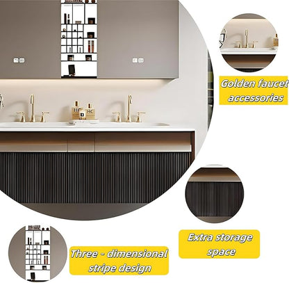 Bathroom Vanity with Double Sink - Bathroom Cabinet Vanity Including Grille Shaped Panel | Bathroom Vanity Double Sink, Soft Light LED Lights & Smart Defogging Mirror (Mirror Cabinet, 60IN)