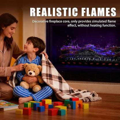 Electric Fireplace Logs Realistic Flame Effect with Candle LED Flame Light USB Powered Electric Fireplace Insert Log Remote Control Home Decoration 16 Inches