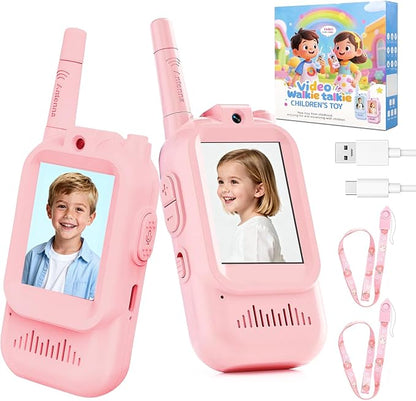Video Walkie Talkies for Kids Toys, for Grandkids, 2 Pack HD Kids Walkie Talkies Long Range Toddler Camera Games, Parent-Child Interaction Girl Outdoor Toys