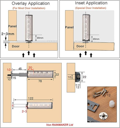 Push to Open Door Catches for Kitchen Cabinet Cupboard Wardrobe Automatic Spring Flap Touch Latch for Screw Fixing Pack of 10