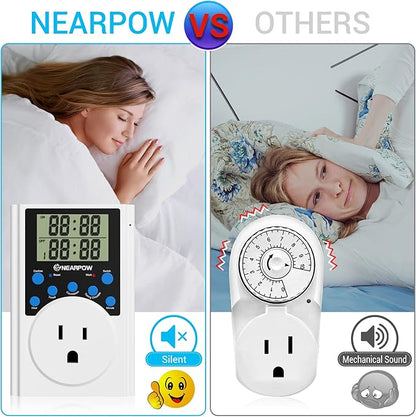 Timer Outlet, Nearpow Multifunctional Infinite Cycle Programmable Plug-in Digital Timer Switch with 3-Prong Outlet for Appliances, 15A/1800W