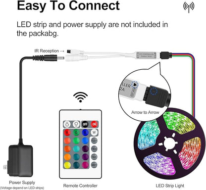 RGBZONE Mini 4 PIN LED Controller, 24 Keys IR Wireless Remote Control, DC 5V-24V RGB LED Light Strips Controller for SMD 3528 5050 5630 Light Strips