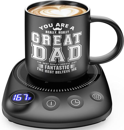 Coffee Mug Warmer - Fastest Heating & Highest Temperature, Coffee Cup Warmer for Desk Auto Shut Off, 4 Temp Settings & 1-12H Timer, Smart Electric Beverage Warme (Cup Warmer Set for dad)