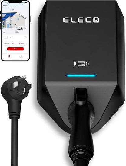 ELECQ Smart Level 2 EV Charger, Active Load Management, Solar EV Charging Mode, Wi-Fi Enabled, OCPP Compatible & Future-Proof, 40A NEMA 14-50 Plug-in EV Charger for Home with J1772 Connector