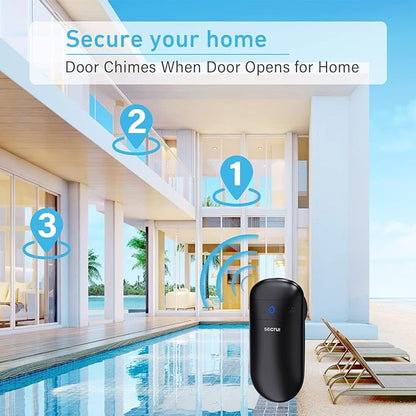 Door Chime, Door Sensor Chime for Door Opens – Door Ringer with 500ft Operating Range 52 Chime 110dB LED Indicators –Entry Alert Chime for Business/Home/Office (1 Receiver+3 Sensors)