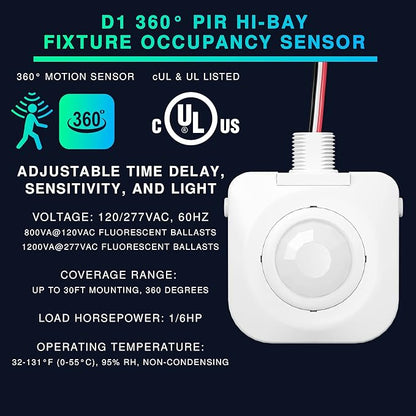 EverElectrix 50 Pack Ceiling Occupancy Motion Sensor, Passive Infrared Technology, High Bay Fixture Mount 360 Degree, Hard-Wired, 120-277 VAC, Commercial/Industrial Grade