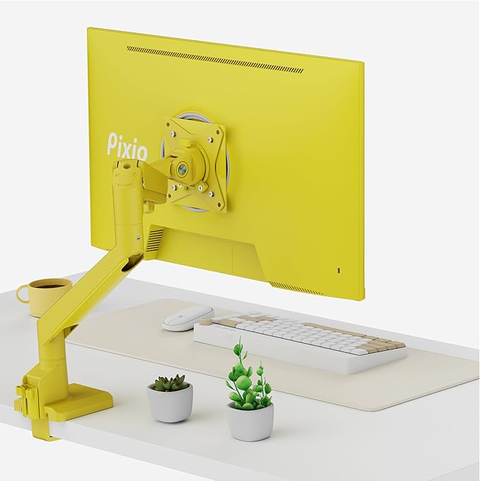 Pixio PS1S Wave Yellow Single Monitor Arm Stand Desk Mount - Fits up to 32 inches Monitors and up to 19.8lbs. VESA Compatibility and Integrated Cable Management