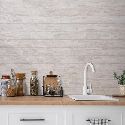AULIGET 4-Piece Beige Slate Peel and Stick Backsplash Wall Tiles, 3" x 6" PVC Faux Stone Stick on Tile for Backsplash Kitchen, Bathroom, Laundry Room, Camper, Fireplace
