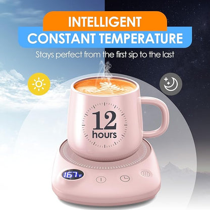 Coffee Mug Warmer - Fastest Heating & Highest Temperature, Coffee Cup Warmer for Desk Auto Shut Off, 4 Temp Settings & 1-12H Timer, Smart Electric Beverage Warmer for Coffee, Tea (Pink)