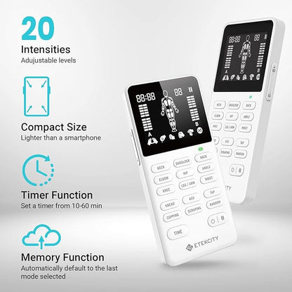 Etekcity 4-Channel Rechargeable TENS Unit,FSA-HSA Eligible Muscle Stimulator for Pain Relief, After-Exercise Relaxation, Physical Therapy, 8 Electrode Pads, Back,Neck,Shoulder,Sciatica, Period Cramps