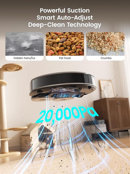 Lefant M3 Max Robot Vacuum, Robot Vacuum and Mop, 20000Pa Suction, Anti-Tangle Brushes, Dual Spinning Mop,Smart Obstacle Avoidance，Self-Emptying&Refilling，Auto Mop Washing&Drying，Gray