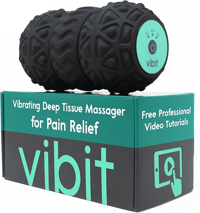 Vibit - Vibrating Massager for Plantar Fasciitis, Pain Relief and Sciatica, Foot and Body Portable Massage Roller, Deep Tissue Pain Relief from Feet to Neck, Electric, 3 Vibration Levels (Black)