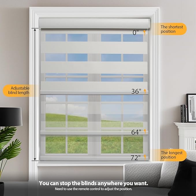 MUSCLEAREA Motorized Blinds with Remote, Cordless Automatic Zebra Shades, Smart Blind for Windows, White, 33 x 72