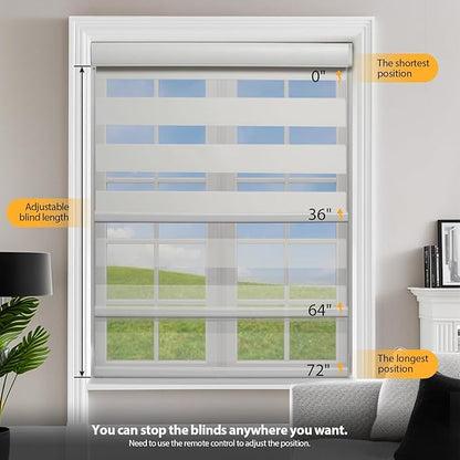 MUSCLEAREA Motorized Blinds with Remote, Cordless Automatic Zebra Shades, Smart Blind for Windows, White, 28 x 72