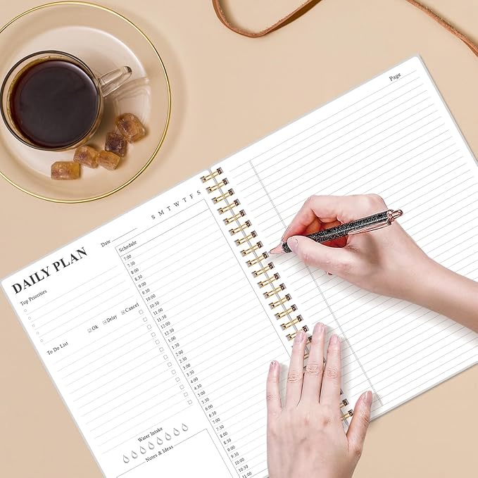 Daily Planner Undated - 8.5" x 11" To Do List Notebook Hourly Schedules, 150 Sheets/300 Pages Spiral Appointment Planner for Women and Men ,PVC Hardcover, Inner Pocket, Elastic Closure, Blue