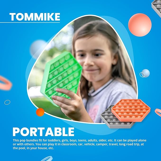 TOMMIKE Hexagon Push Pop Fidget Toy Bubble Sensory for Anxiety & Stress Relief Special Needs Autism Learning Office School Game Crafts Kids Adults (Black)