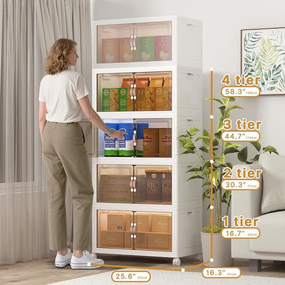 Extra Large Stackable Storage Bins with Lids & Wheels, 960QT-120QT/30GAL*8Pack Foldable Collapsible Closet Organizers Storage Cabinet with Doors for Bedroom Dorm