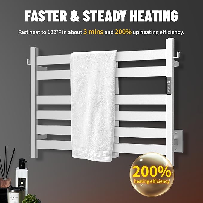 K&KALONZO Towel Warmer for Bathroom, Wall-Mounted 6-Bar Heated Towel Rack with Built-in Timer, Waterproof Electric Towel Heater, Support Plug-in and Hardwired, Brushed, EL18M