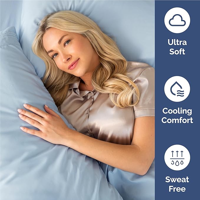 Full Size 4 Piece Sheet Set - Comfy Breathable & Cooling Bed Sheets Set - Hotel Luxury Bedding for Women, Men, Kids, Teens, Boys & Girls - Deep Pockets, Ultra-Soft, Wrinkle Free - Oeko-Tex - Sky Blue