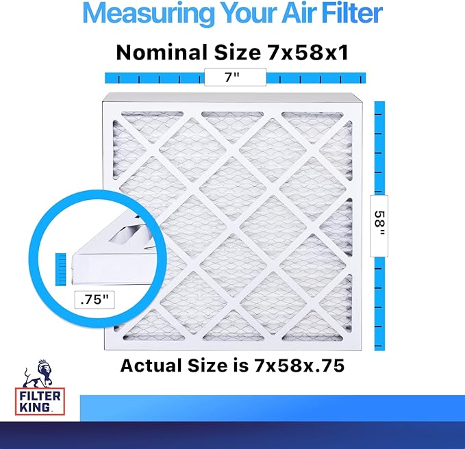Filter King 7x58x1 Air Filter | 4-PACK | MERV 8 HVAC Pleated A/C Furnace Filters | MADE IN USA | Actual Size: 7 x 58 x .75"