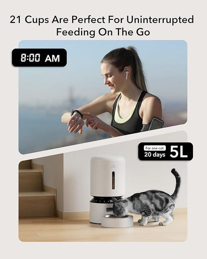 PETLIBRO Automatic Cat Feeder, Automatic Dog Food Dispenser with Freshness Preservation, 5L Timed Pet Feeders for Dry Food, Up to 6 Meals Per Day, Granary 5L Basic Button Type White