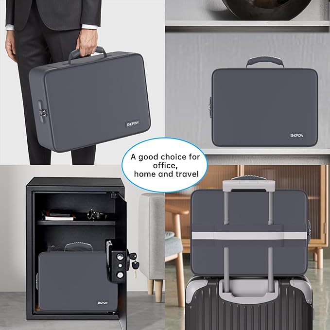 ENGPOW 5200℉ Fireproof File Organizer Bag with 13 Pocket Accordion File Folder,Document Organizer Box with Lock&Labels,Multi-Layer Portable Home Travel Safe Storage Box for Important Documents,Gray