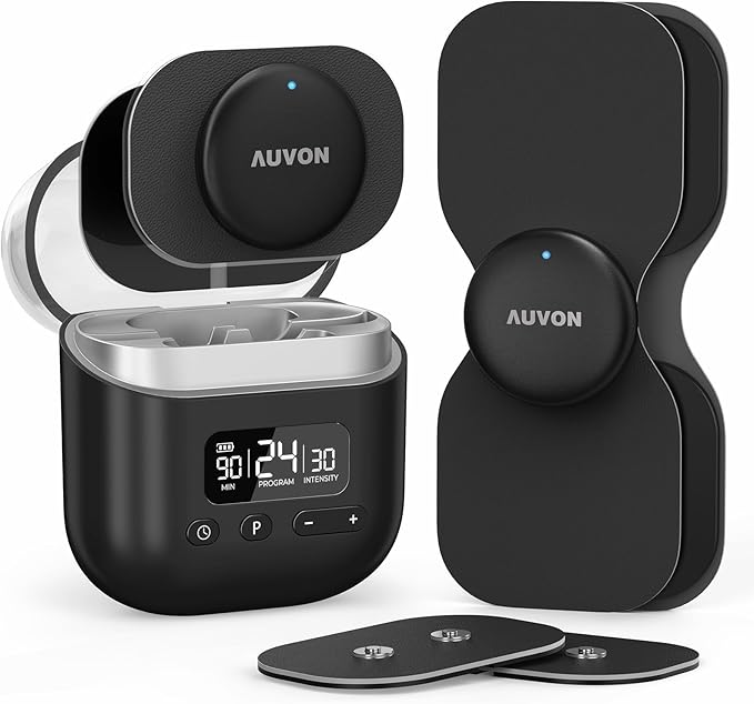 AUVON Wireless 24 Modes TENS Unit Muscle Stimulator for Pain Relief, Smart Rechargeable TENS Machine with Dual Size 6 TENS Pads for Physical Therapy, Pocket-Size TENS Device for Shoulder & Back Pain