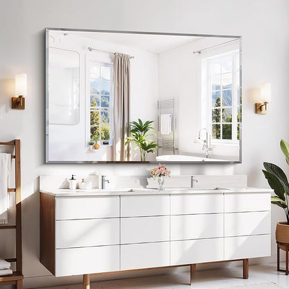 CILIBER 60x40 Large Beveled Mirror, Frameless Beveled Bathroom Mirrors for Over Sink, Upgraded Shatterproof Beveled Frameless Vanity Mirror for Bathroom,Bedroom,Living Room and Entryway