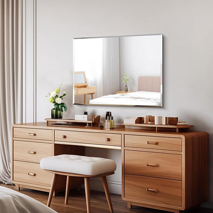 CILIBER Beveled Mirror, 24x30 Frameless Beveled Bathroom Mirrors for Wall, Upgraded Shatterproof Rectangle Vanity Mirror with Beveled Edge for Bathroom, Bedroom, Living Room and Entryway