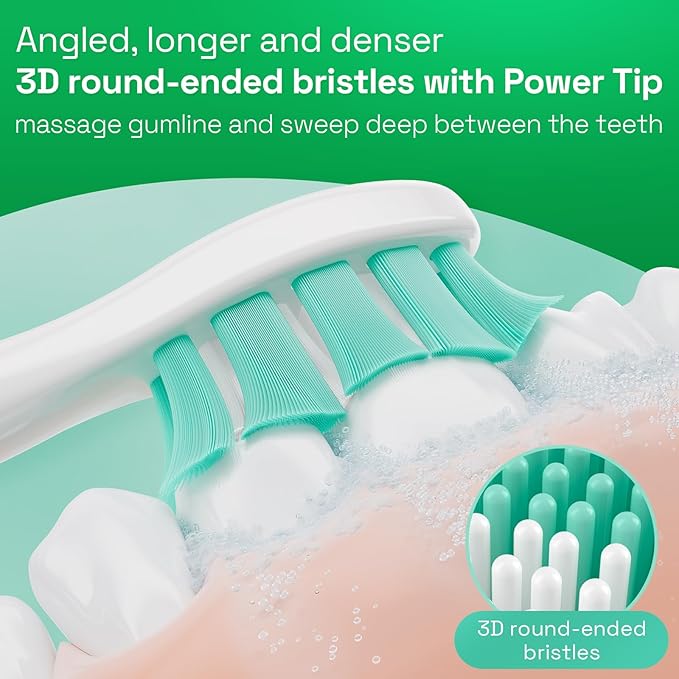 Brushmo Plaque Control Replacement Toothbrush Heads, Compatible with Philips Sonicare Click-on Electric Toothbrush Handles, 8 Standard Replacement Heads, Soft Dupont Bristles, BM928, White