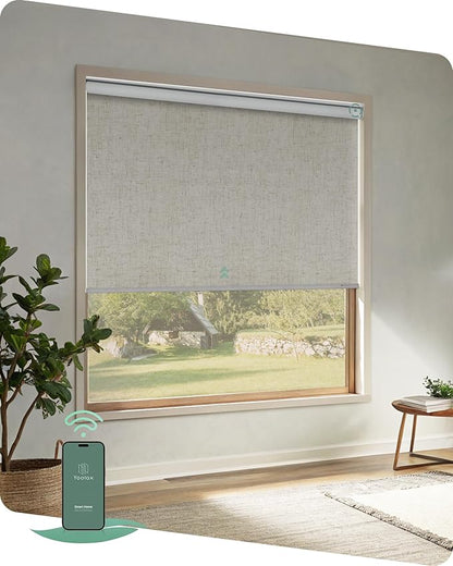 Yoolax Motorized Blinds App Control, Blackout Roller Shades for Windows, Cordless Automatic Shades Roller Window Blinds for Bedroom Living Room Office(Blackout Artisan Beige, 44" W x 72" H)