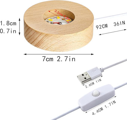 ZEERSHEE 2Pcs Led Wood Display Stand for 3D Crystal Glass 2.7in Resin Art Light Wooden Lamp Base for Crystals LED Round Display Pedestal