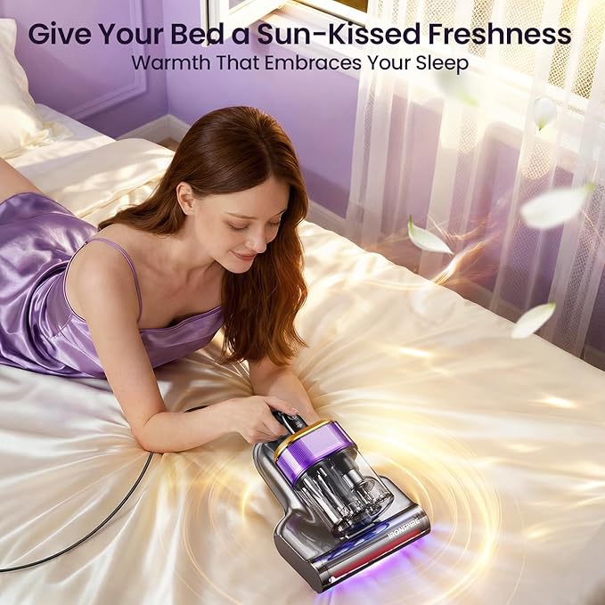 IRONSPIRE Bed Vacuum Cleaner, Mattress Vacuum with 2 Roller Brushes 253.7nm UV-C Light & Ultrasonic,145°F Heat, HEPA Filter, 18kPa Suction 650W Powerful Handheld Vacuums for Dust & Pet Hair(Corded)