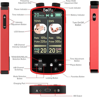 TENS EMS Unit Muscle Stimulator for Pain Relief Therapy - 4 in 1 TENS & EMS & Relax & Custom Frequency+Pulse - Muscle Massager 36 Modes 20 Intensity, Memory & Favorites Function, 3.8" Color Display