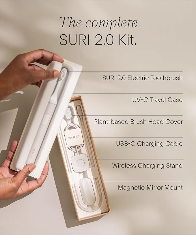 SURI 2.0 New Sonic Electric Toothbrush with Pressure Sensor & UV-Cleaning Travel Case | 1 Month+ Battery | Electric Toothbrush for Adults | Travel Toothbrushes | Tooth Brush | White