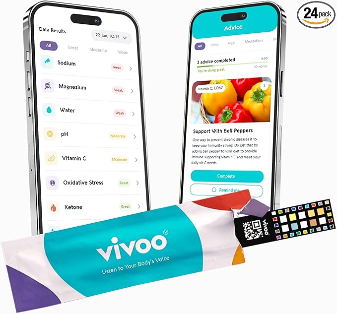 Vivoo Urine Test Strips for at-Home Wellness: 8-in-1 Advanced Urine Test for Ketones, pH, Hydration, Calcium, Vitamin C & More | Fast Results in 90 Seconds | Free App & Personalized Insights