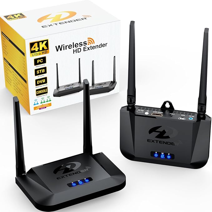 Wireless HDMI Transmitter and Receiver 4K 30HZ, 1000 FT, HDMI Loop-Out, IR Extend, Dual Cooling Systems, 9 Channels, 1 TX to 3 RXS, Streaming from STB, PC, DVD, CCTV to TV, Projector, Monitor