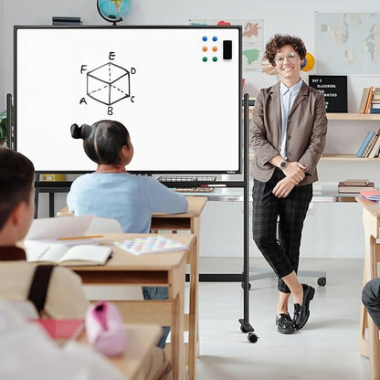 Dry Erase Whiteboard Easel on Wheels - TANKEE 48" x 32" Large Double Sided Mobile Whiteboard, Reversible Magnetic Rolling White Board for Home Office Classroom, Flip Chart Holders and Paper Pad